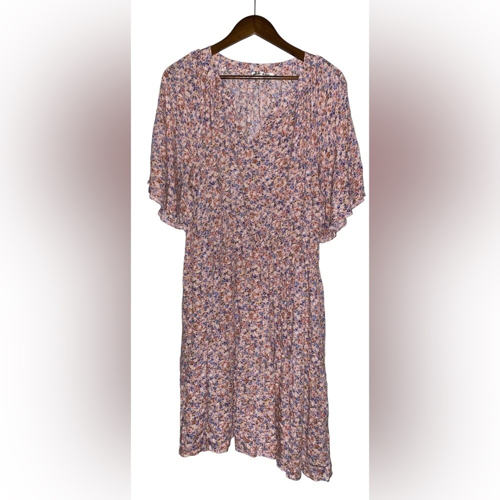 NeMidor Floral‎ Midi Dress Coastal Cottagecore Flutter Sleeve Flowy Women 22